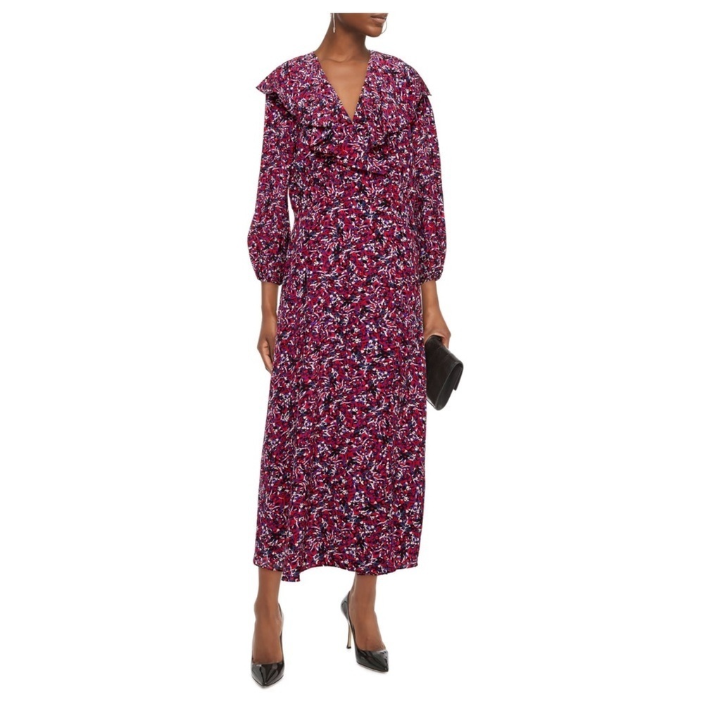 Diane von Furstenberg Bella Wrap Effect Ruffled Silk Crepe de Chine Midi Dress 2